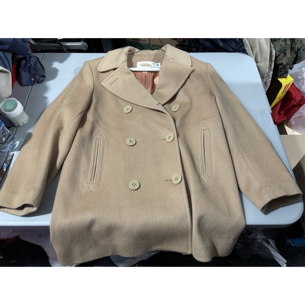Talbots Women's Size:10 Tan Camel Wool Blend Pea Coat Jacket Preppy